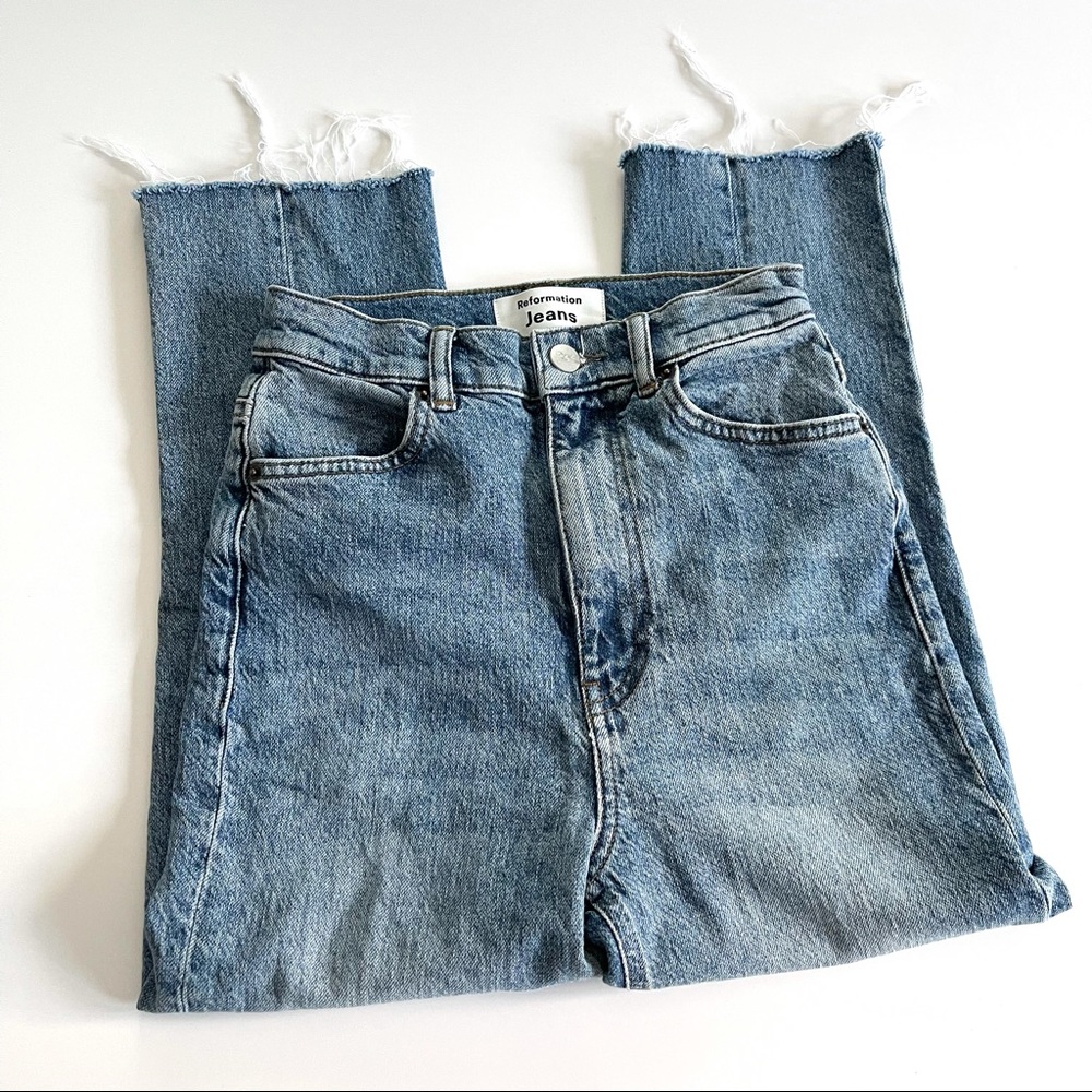 Reformation Seamed Jean High Rise Straight Leg Denim in Palermo Wash Size 23